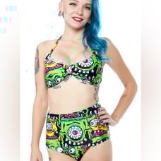 Sourpuss Fink Faces Two Piece Swimsuit- size small