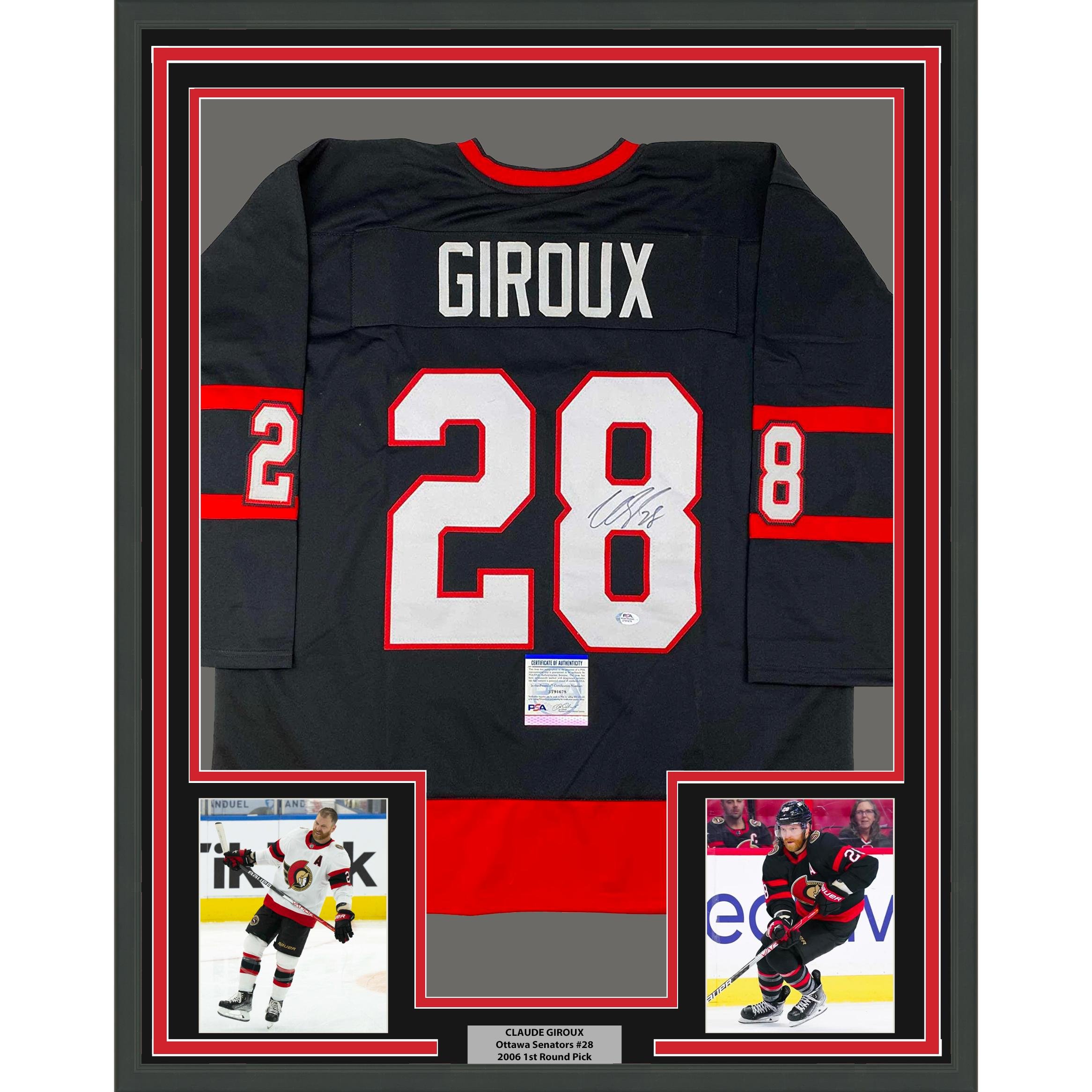 Framed Autographed/Signed Claude Giroux 35x39 Ottawa Black Jersey PSA/DNA COA