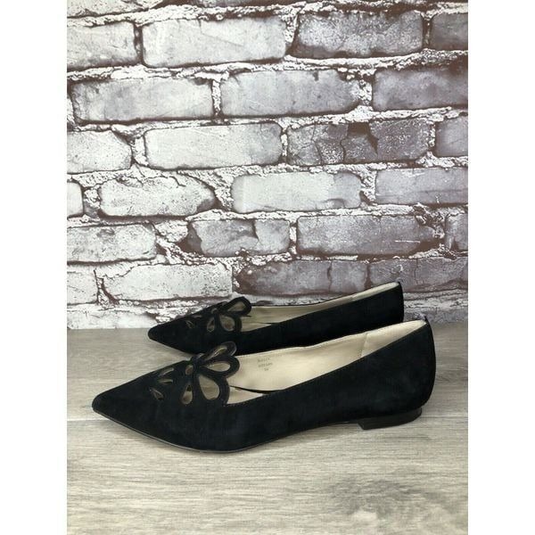 Boden Black Suede Leather Floral Cut Pointed Toe Flats Women’s Sz 38EU/7.5M US