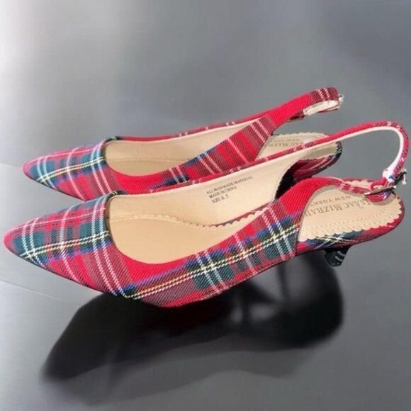 NEW ISAAC MIZRAHI New York Women’s Red Plaid Gingham Slingback Kitten Heel 6.5