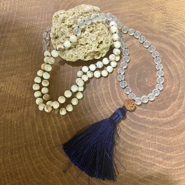 Howlite Crystal 108 Bead Mala Prayer Bead Necklace
