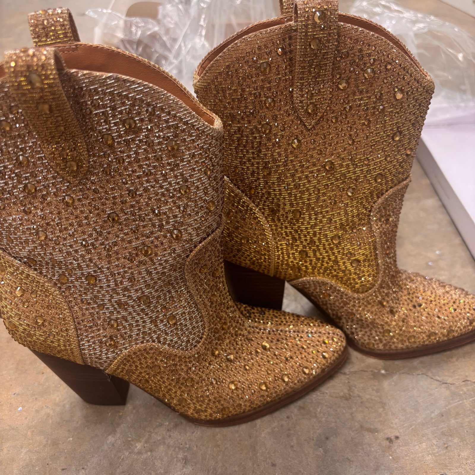 Jessica Simpson Womens 6.5 Sparkly Gold Cissely Western Cowboy Booties