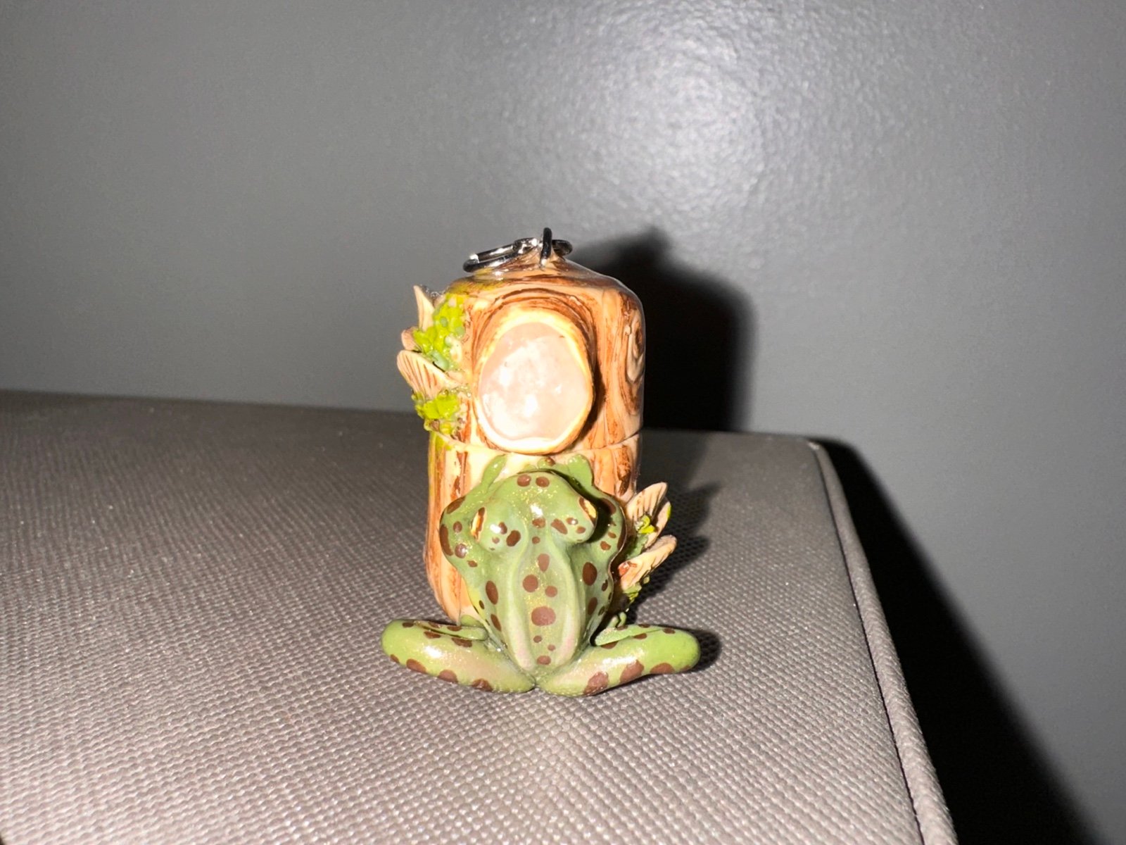Handmade Essential Oil Bottle with Frog and Stone
