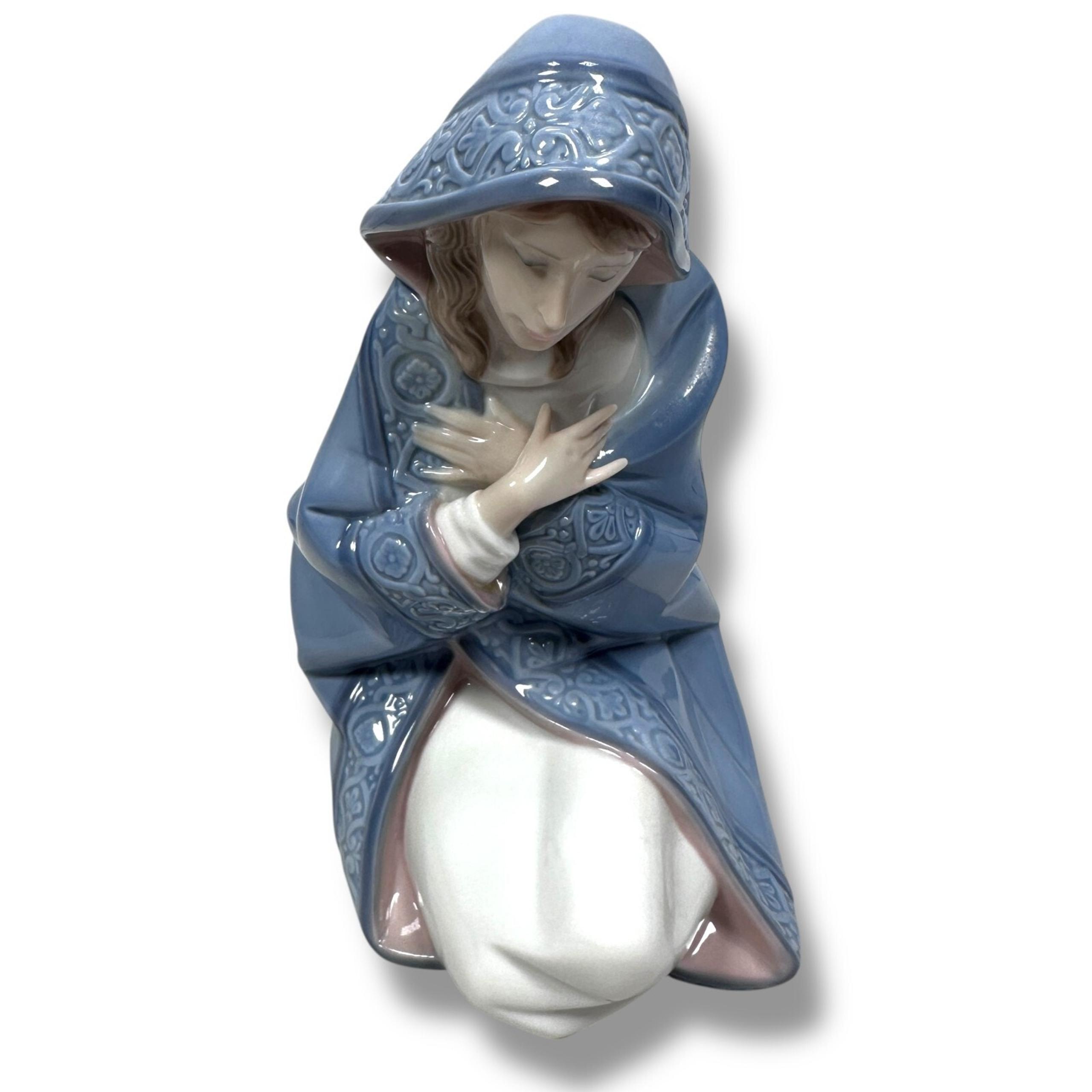 Vintage Lladro Virgin Mary Nativity Figurine Glossy Porcelain Blue Tunic 5477