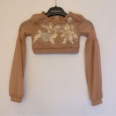 WEISSMAN custom solo Dance Costume Long Sleeve mesh Crop Top beige tan SC 6