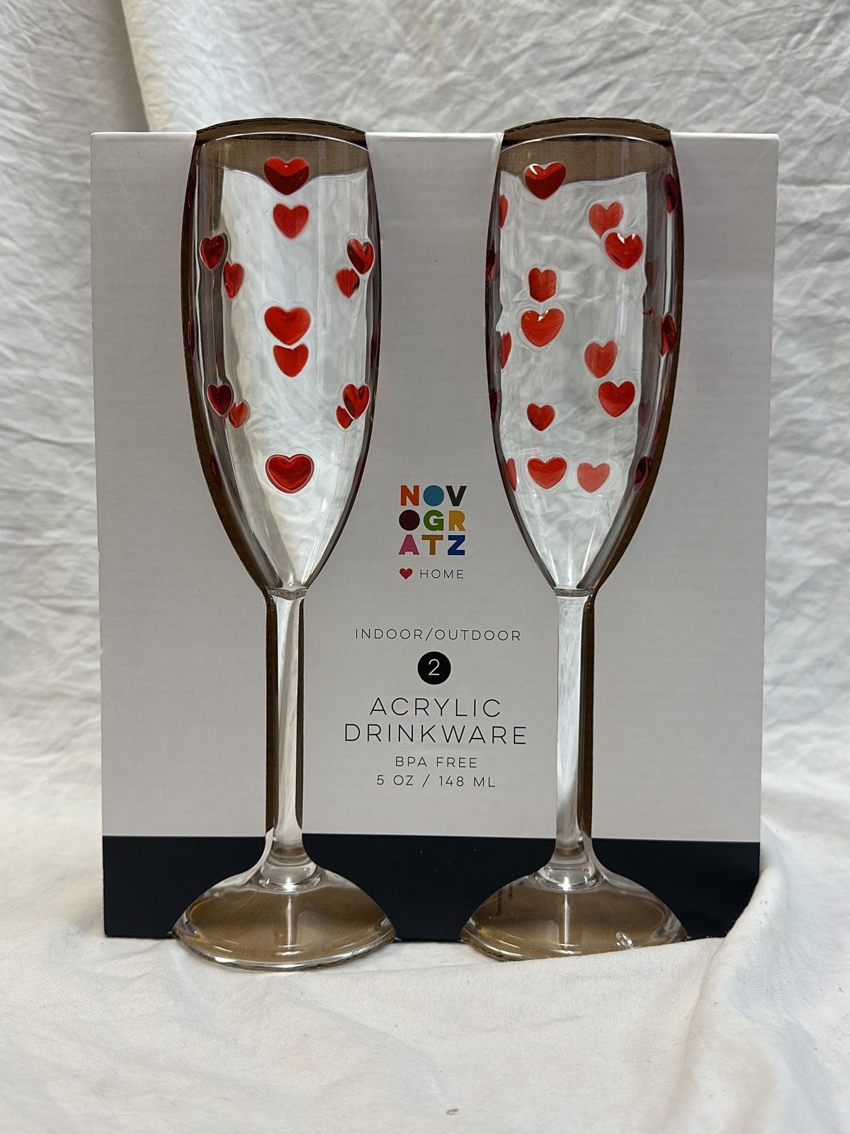 Red Valentines Heart acrylic flute champagne Glasses
