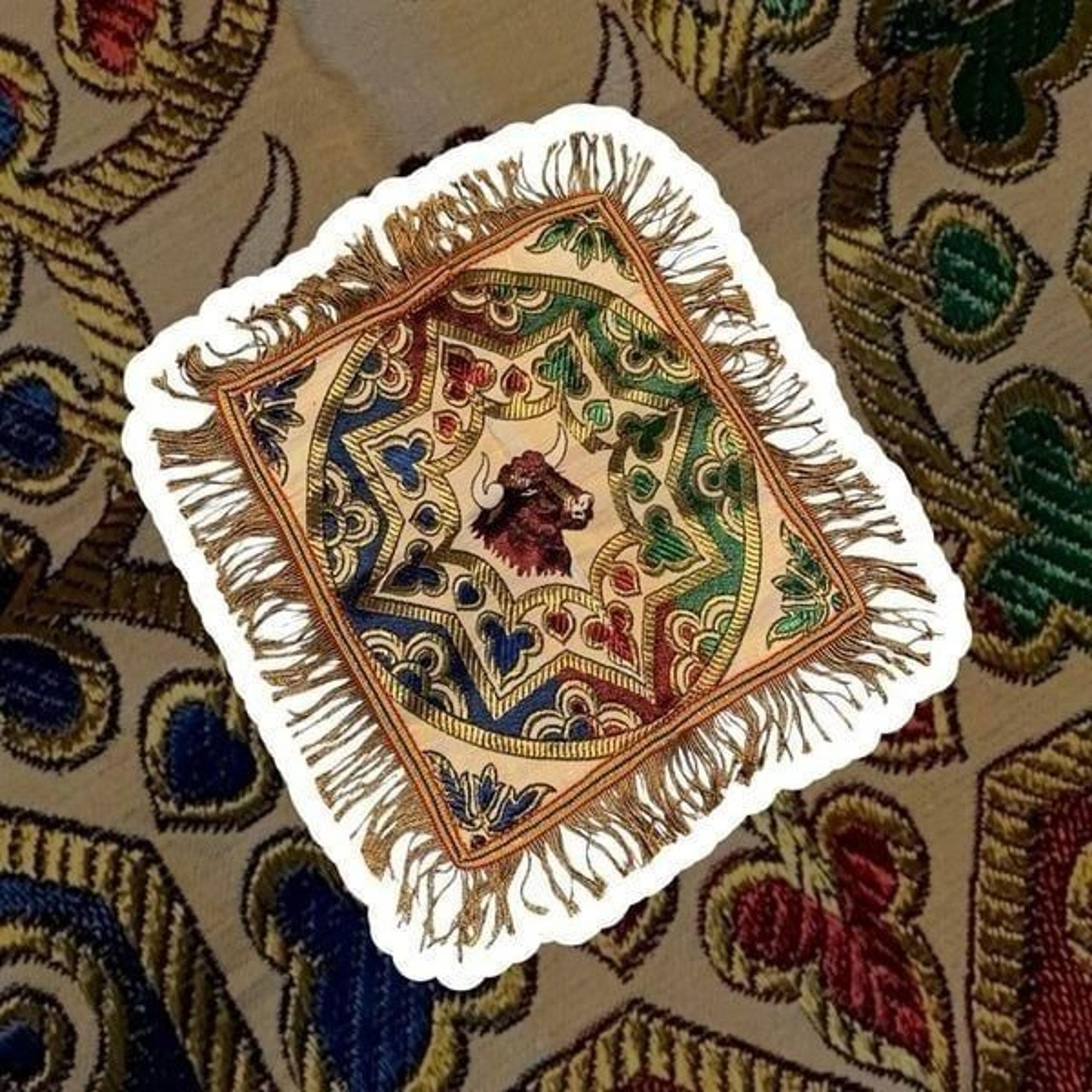 Vintage Bull Spanish Spain Fringe Small Wall Tapestry Blue Green Red