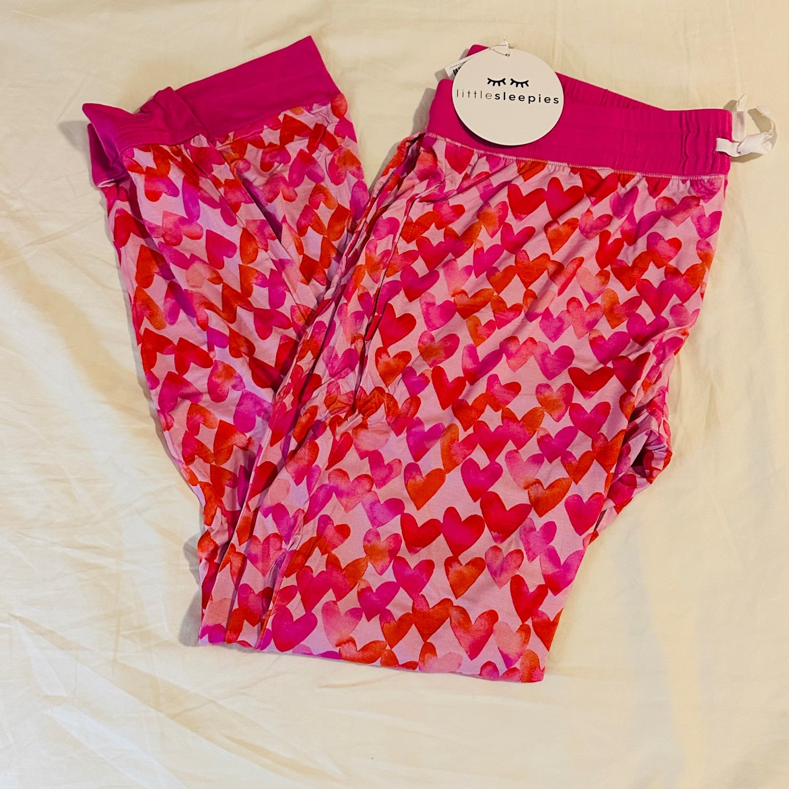 Little sleepies LS Pink Watercolor Hearts Women's Pajama Pants Medium M NWT