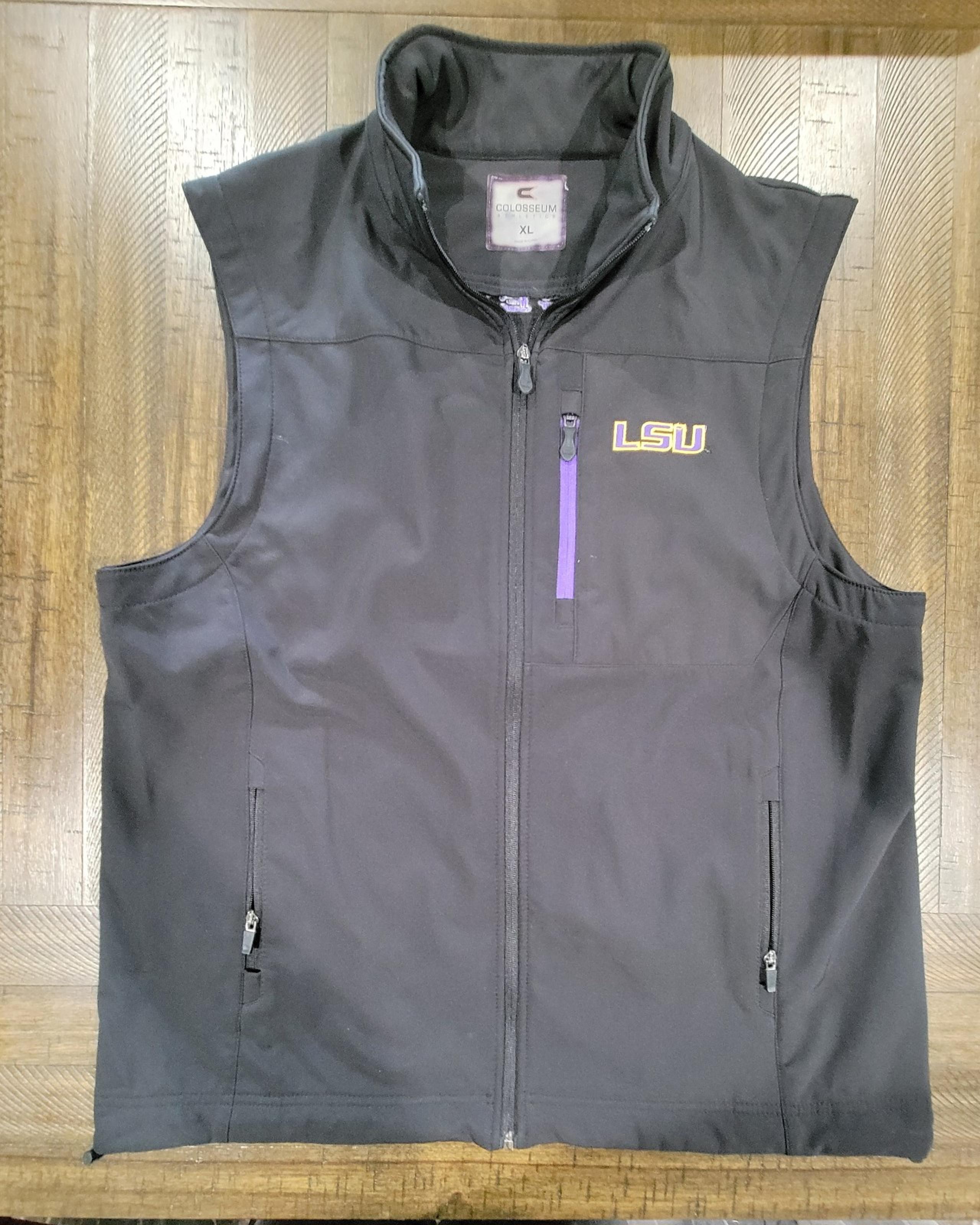Colosseum Mens LSU Black  Full Zip Golf Vest.. Mens XL