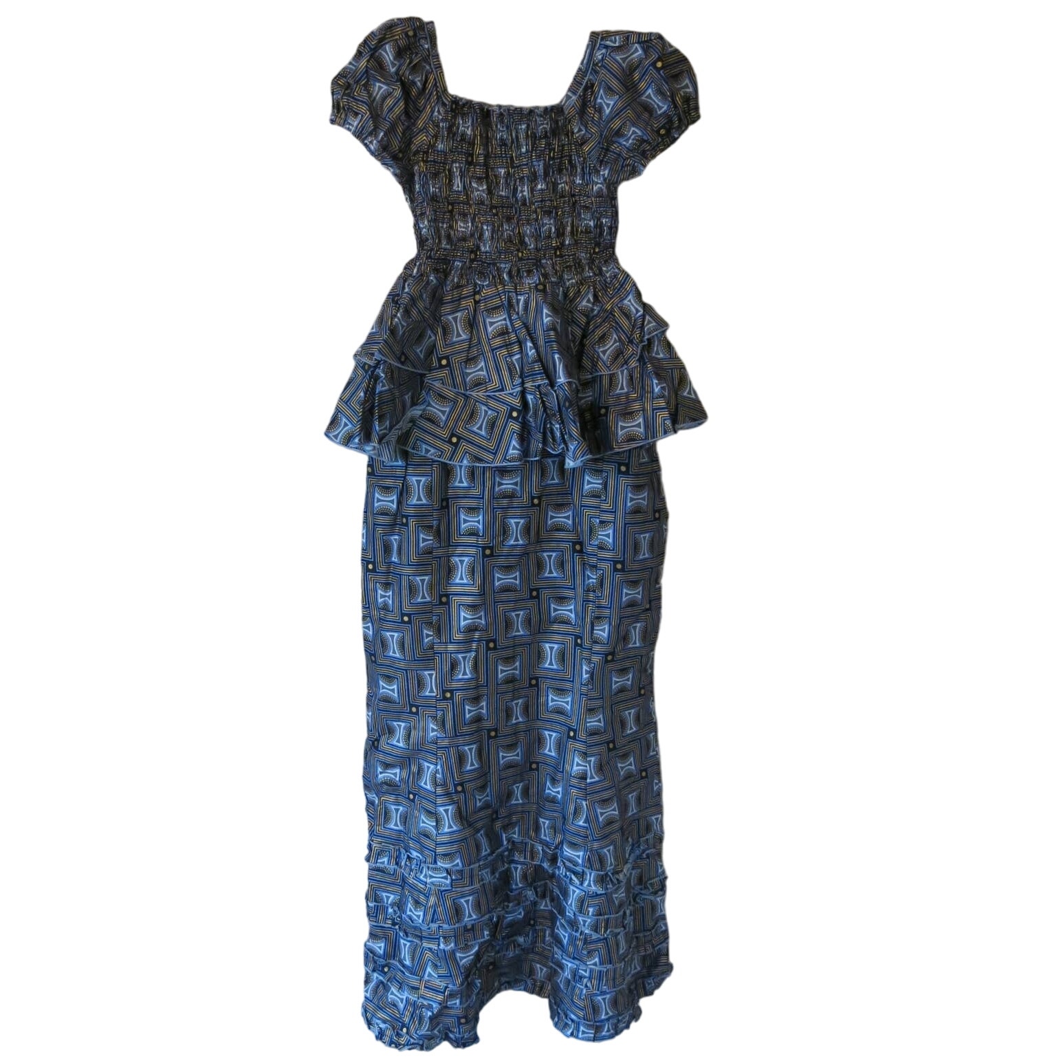 AFRICAN Handmade Ankara Skirt/Top Peplum Smocked Short Sleeve with Headwrap