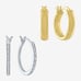 Mined White Diamond 14K Gold Over Silver Sterling 2 Pair Earring Set