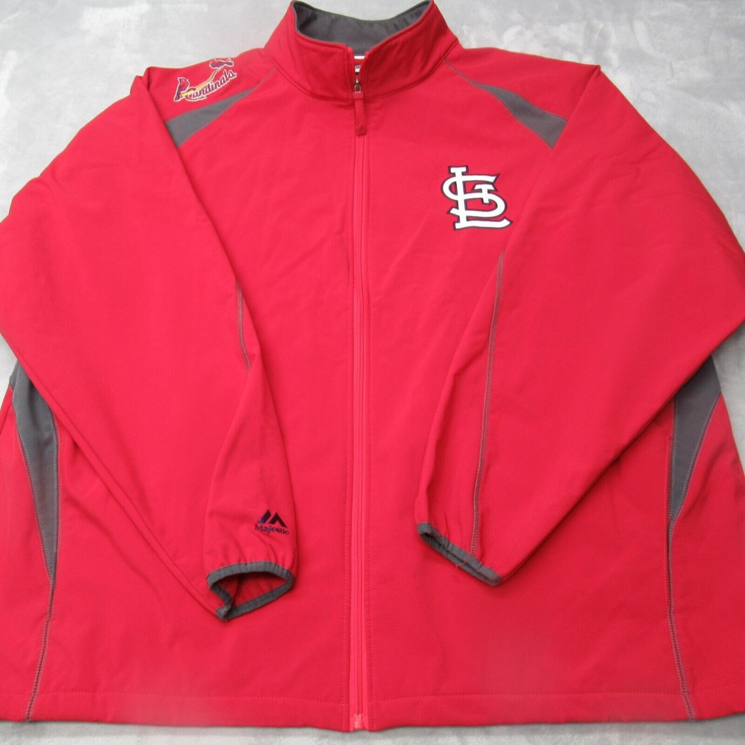 St Louis Cardinals Jacket Mens 4XT Majestic Red Logo Graphic Full Zip Fleece