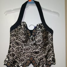 Liancarlo Vintage Black & Silver Silk Embellished Sequenced Halter Fitted Sz 24