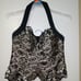 Liancarlo Vintage Black & Silver Silk Embellished Sequenced Halter Fitted Sz 24