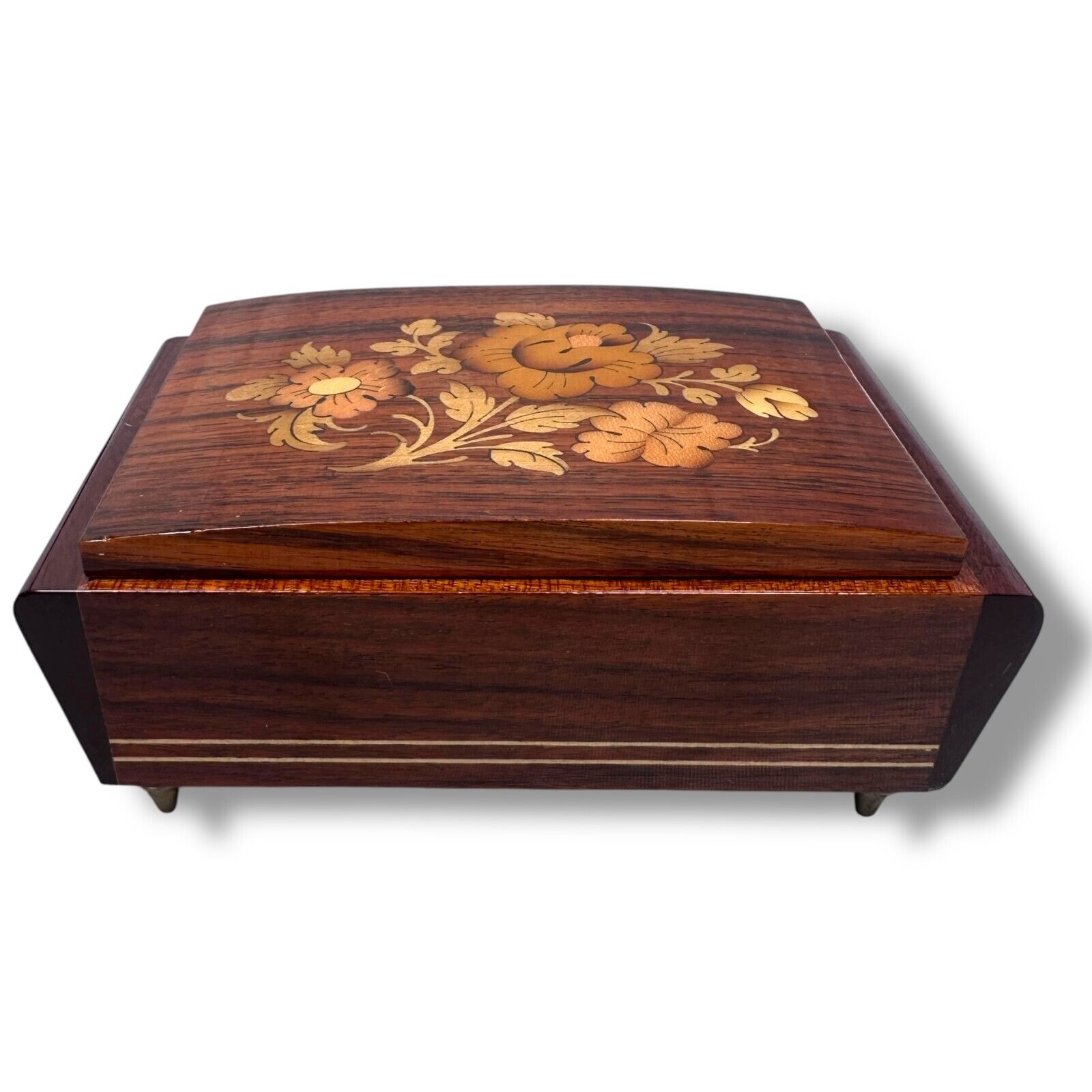 Vintage Reuge Music Jewelry Box Wood with Inlay Plays La Polonaise By Chopard