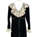 Vintage✨ | Black Felt Long Sleeve Maxi Gown w/ Lace Ruffle Trim Neckline