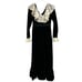 Vintage✨ | Black Felt Long Sleeve Maxi Gown w/ Lace Ruffle Trim Neckline