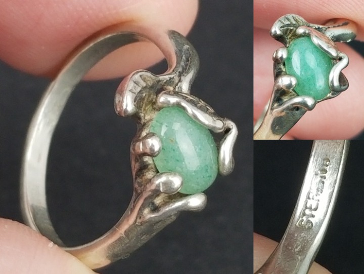 antique size 7 sterling silver 925 green jade ring vine ESTATE SALE