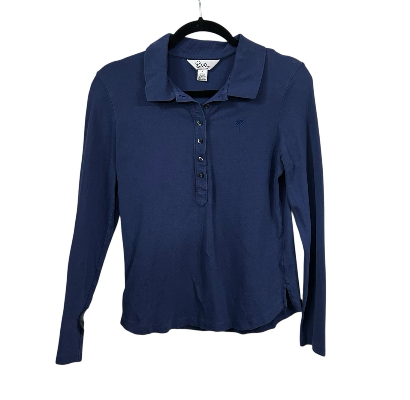 Lilly Pulitzer Navy Long Sleeve Pique Polo Supima Cotton Size Medium Blouse.