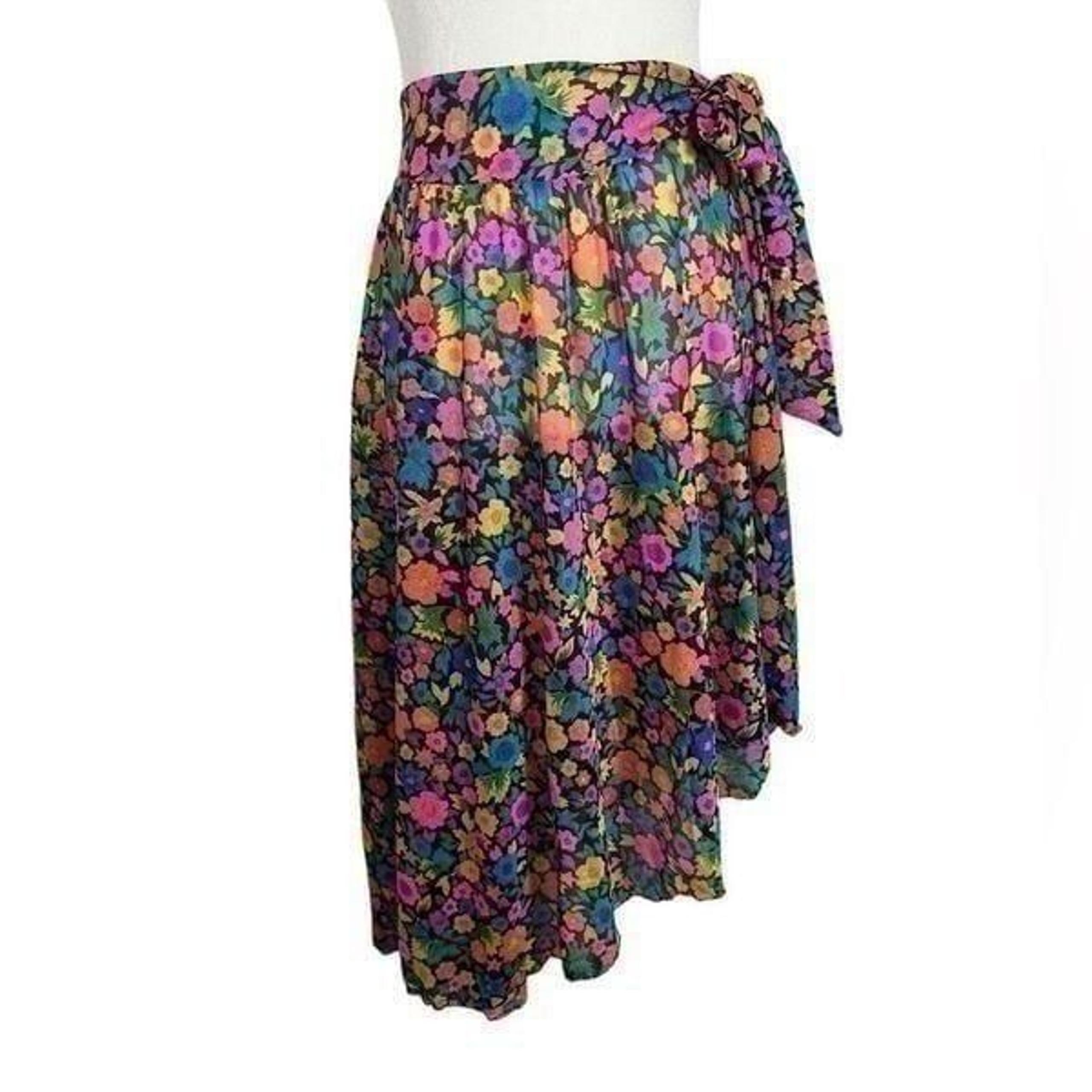 Oscar de la Renta Black Bright Floral Print Swimsuit Cover-Up Sarong Skirt