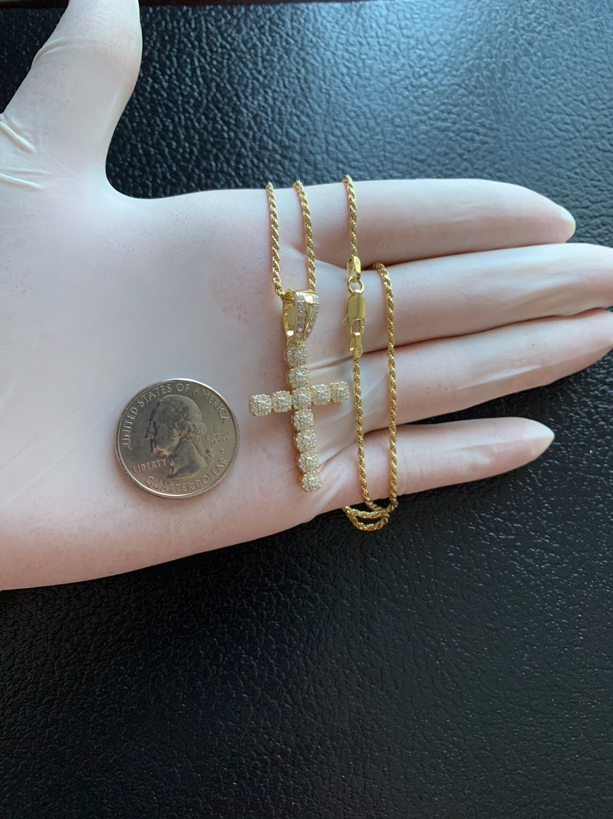 14k gold sterling diamond cross necklace