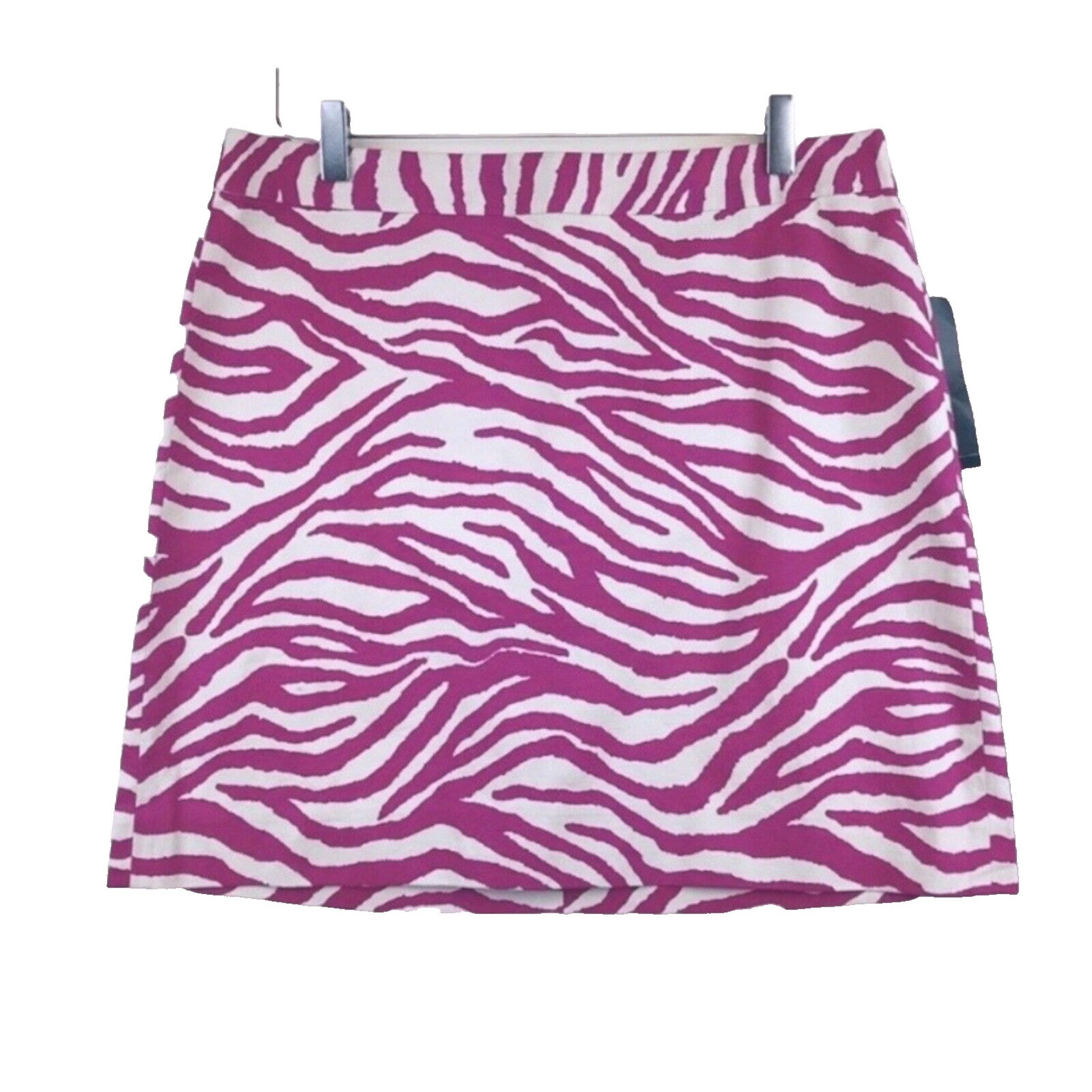 NWT DKNY Raspberry & Cream Cotton Animal Print Mini Skirt Women's Size 12