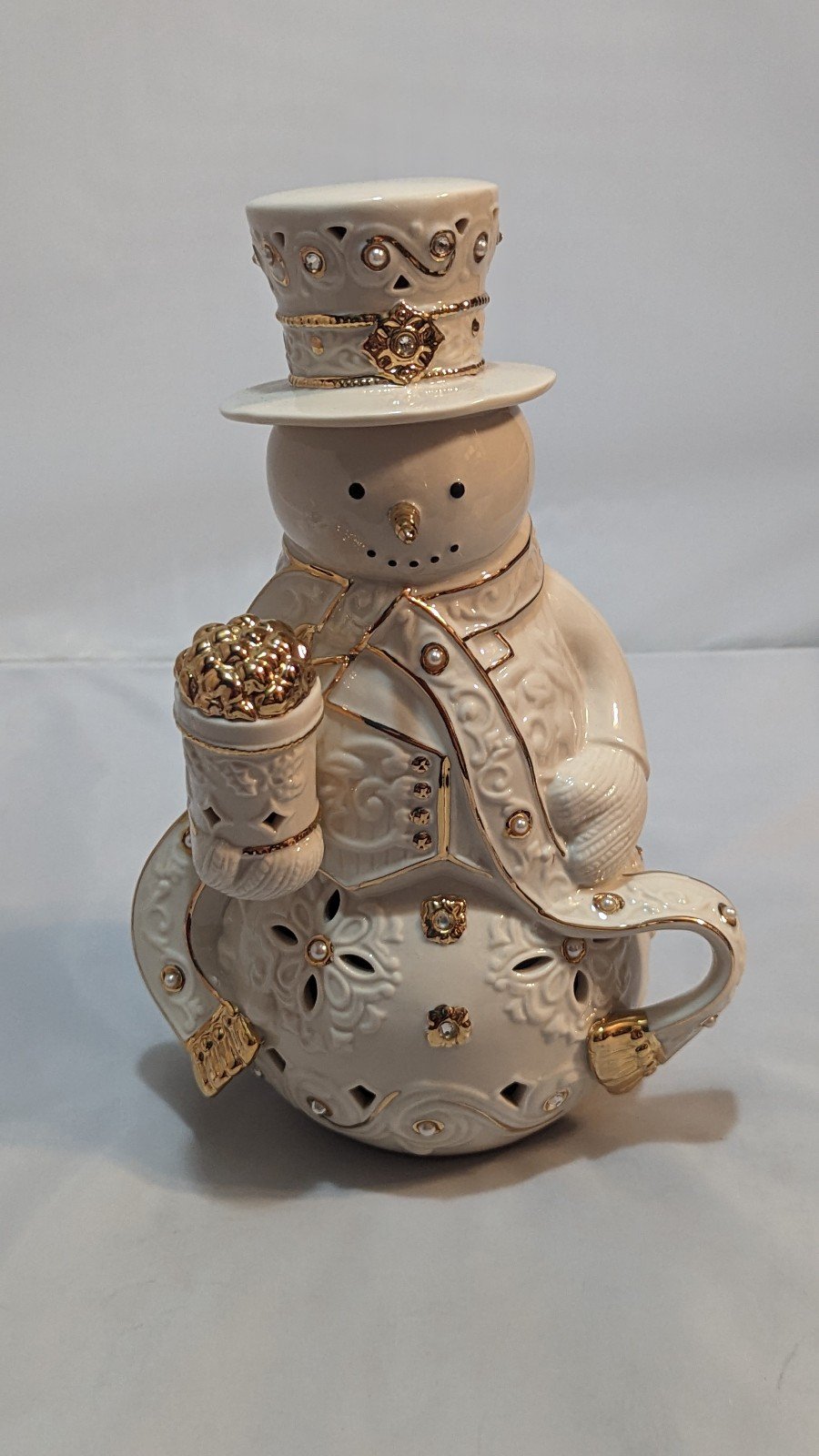 lenox florentine and pearl snowman candle holder