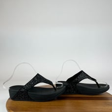 Womens Fitflop Lulu Black Glitter Casual Comfort Thong Flip Flops Sandals Size 6