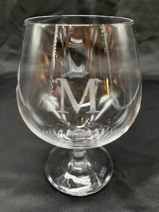 Set of (6) Schott Zwiesel Mondial Cognac Crystal Glasses w/letter M Etched