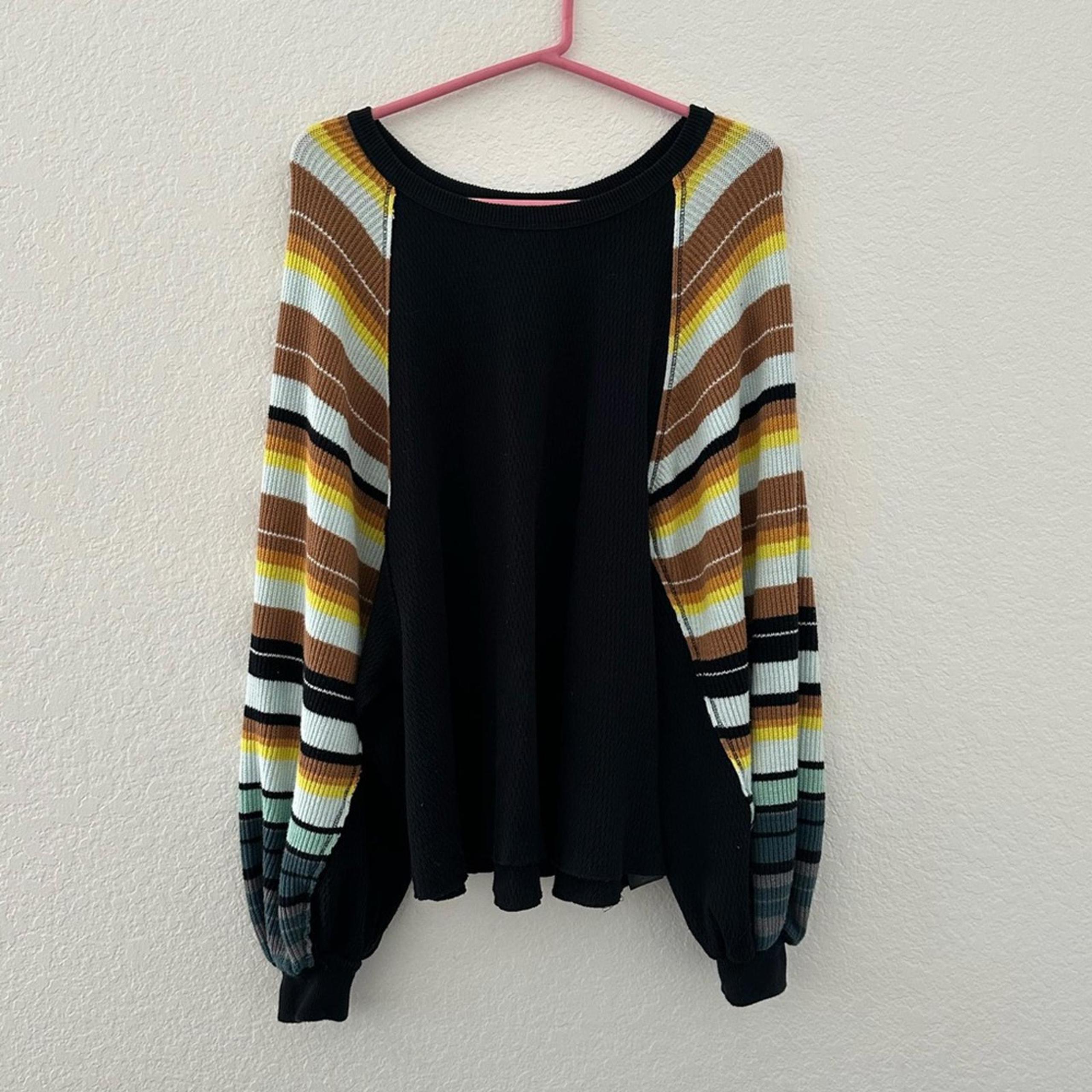 We The Free Black Sweater with Multicolor Sleeves