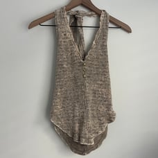 NEW Anthropologie Pilcro Ribbed Henley Halter Top sleeveless gold buttons M
