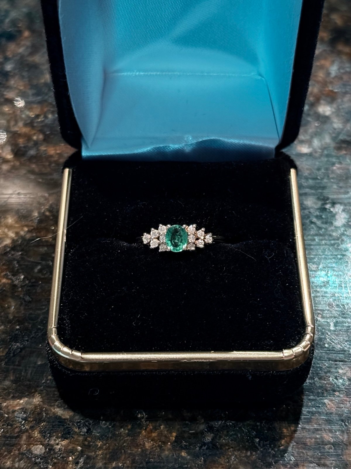 14k Solid Gold Estate Emerald & Diamond Ring