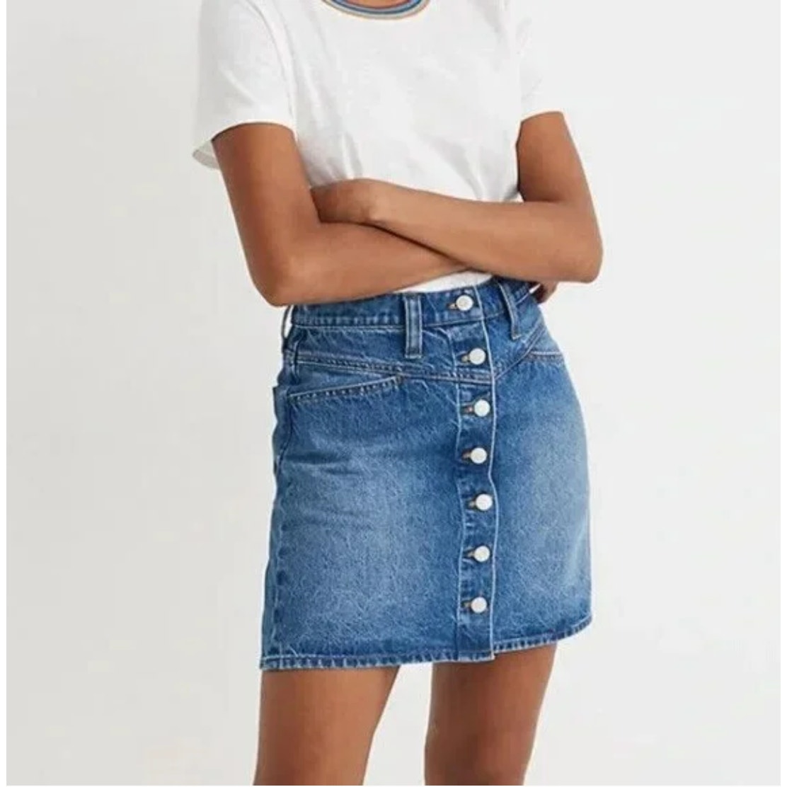 NWOT Madewell Stretch Denim A-Line Blue Jean Mini Skirt AF059 V Front Women's 29
