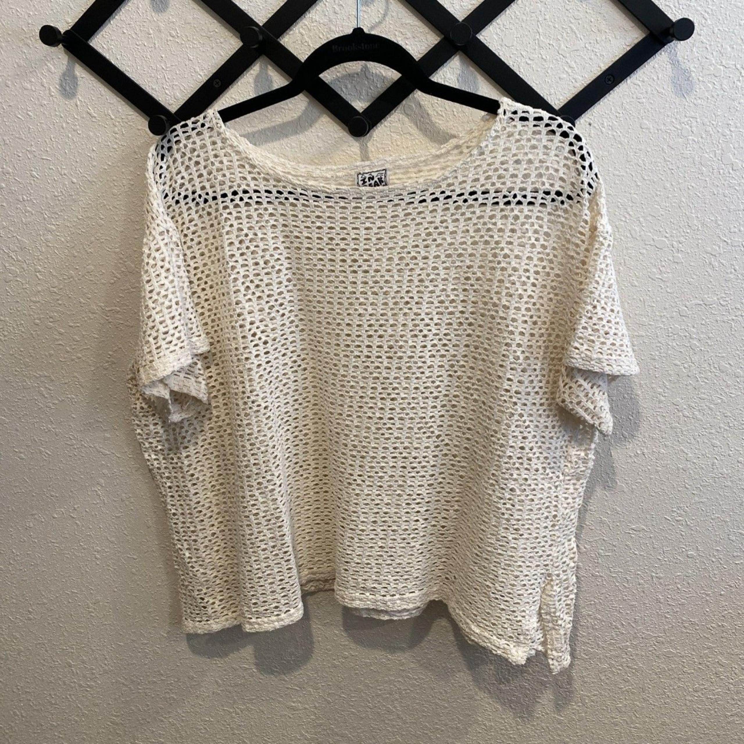 In Gear Perforated Oversized Short Sleeve Top Size Small Cream USA
