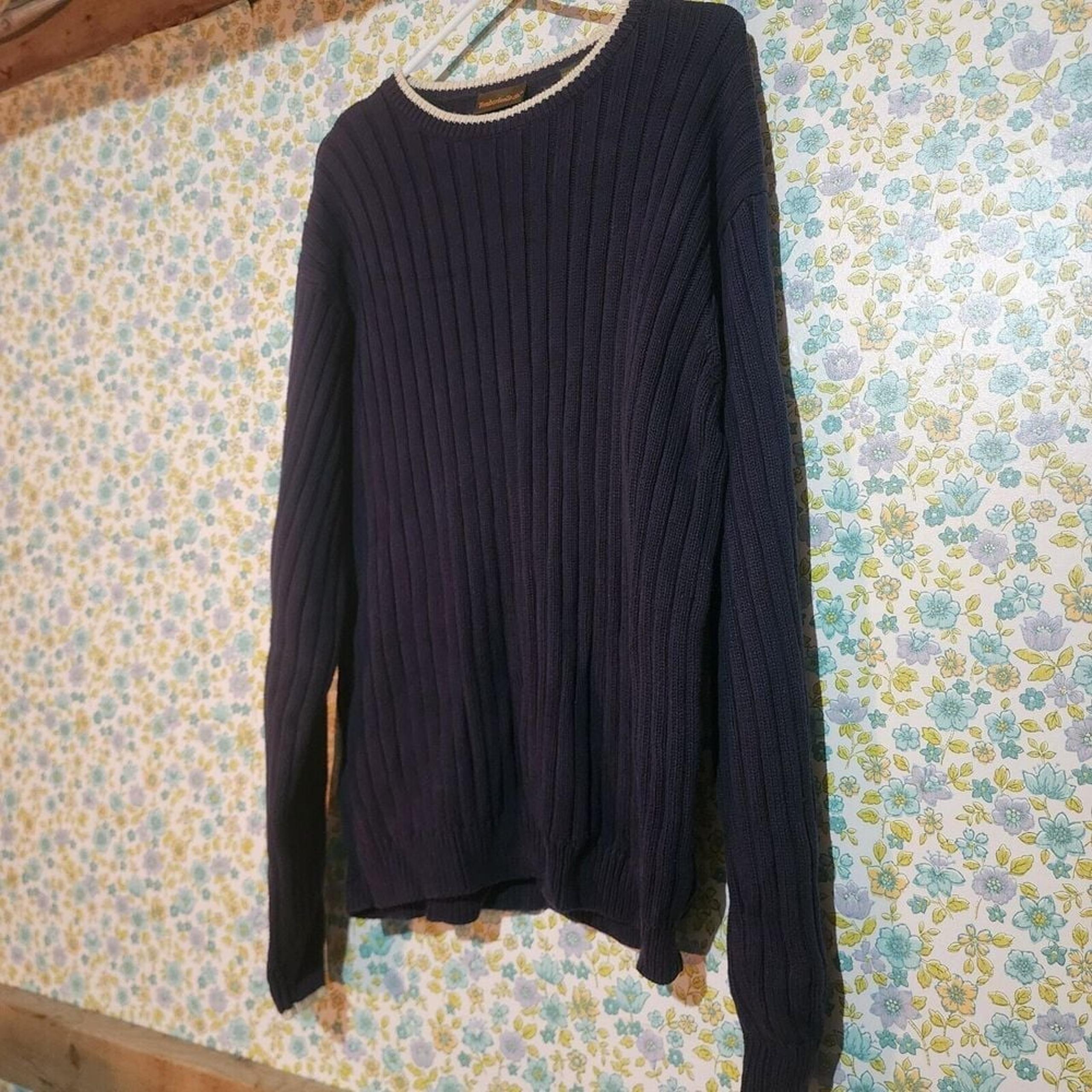 The Vintage 90s Timberland 100% Cotton Ribbed Heavy Knit Sweater Vtg Navy