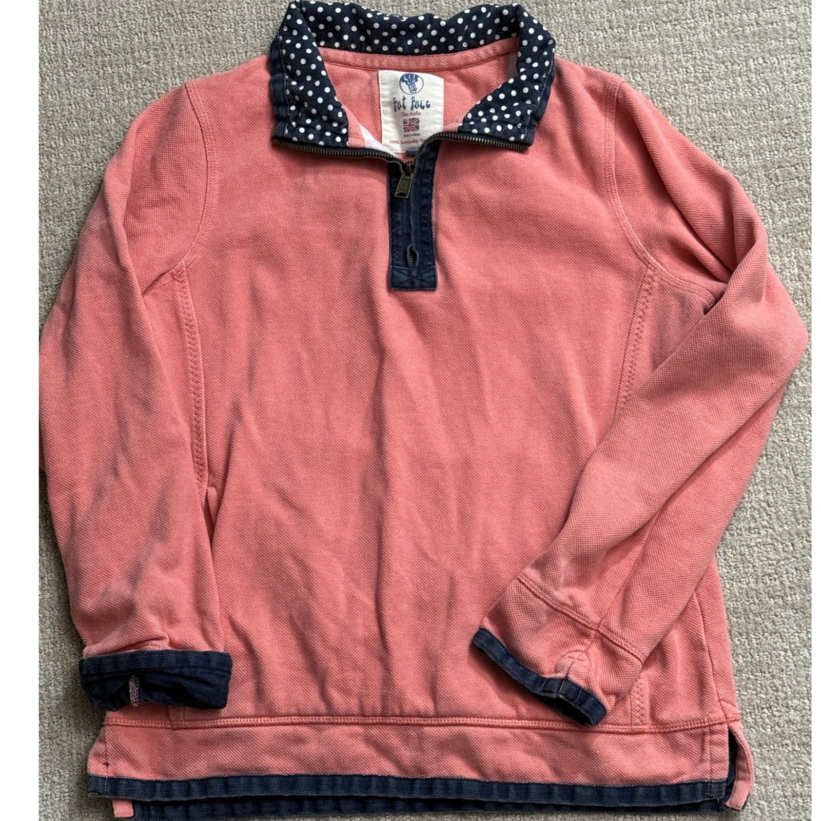 Fat Face The Airlie Pullover Sweatshirt Polka Dot Collar Coral Pink Sz S