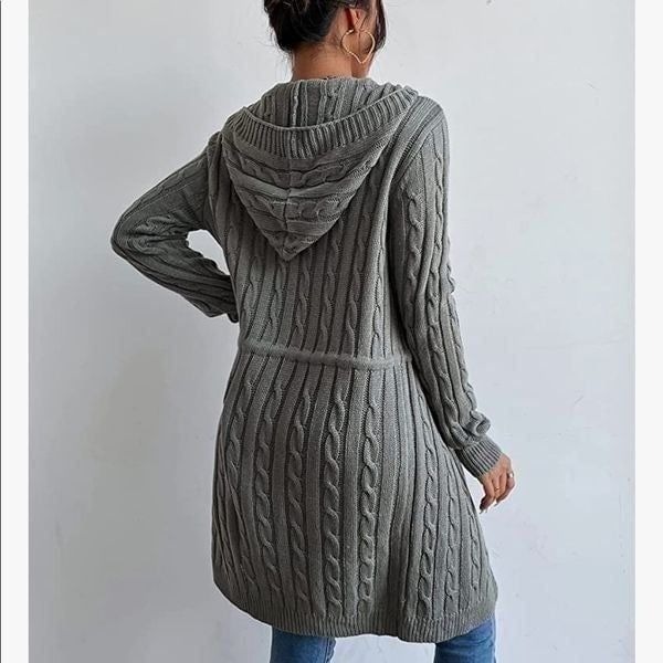 Cable Knit Hooded Sweater Cardigan
