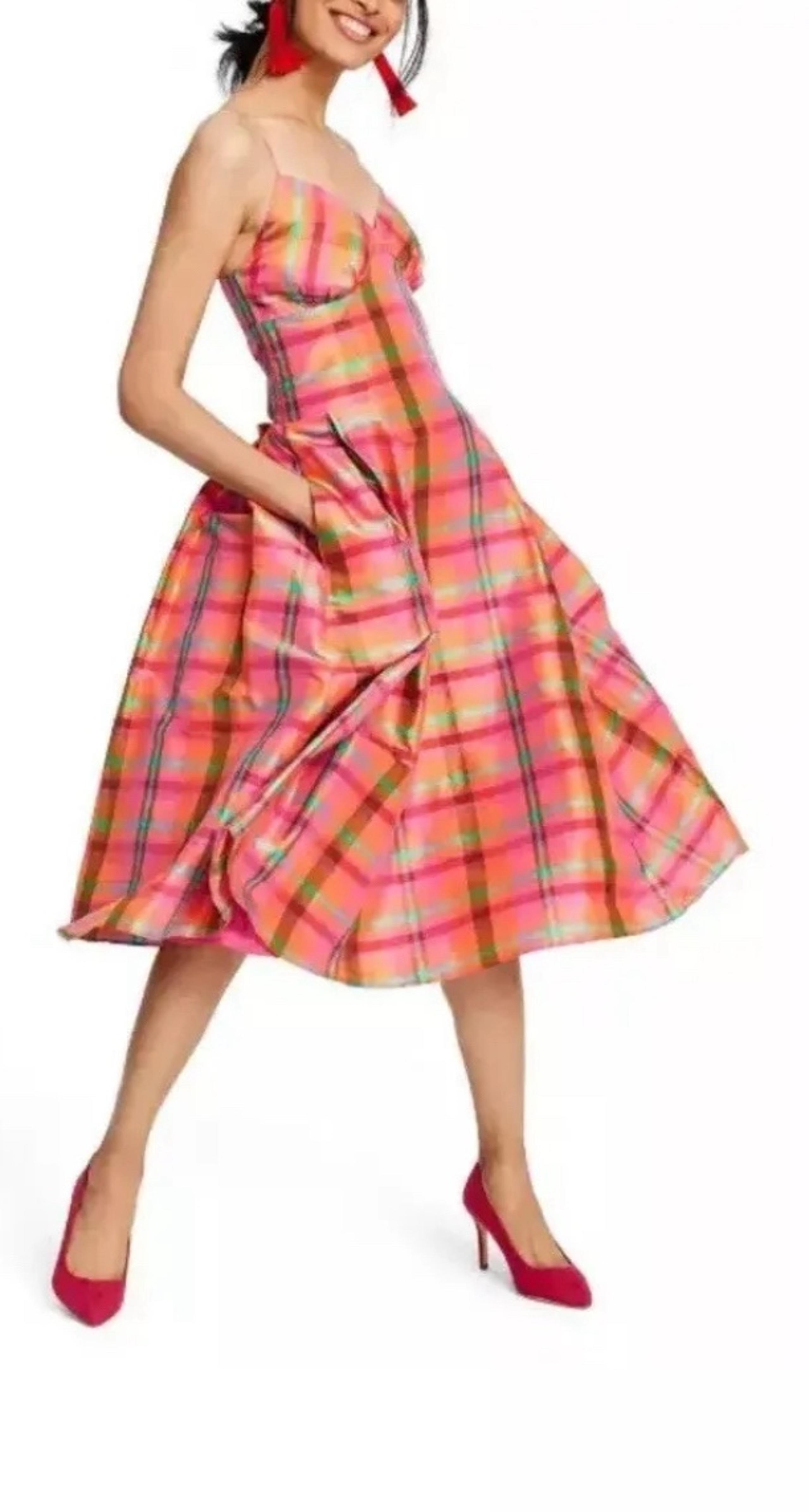 Isaac Mizrahi for Target Women's Colorful Plaid Sleeveless V-Neck Silk Dress