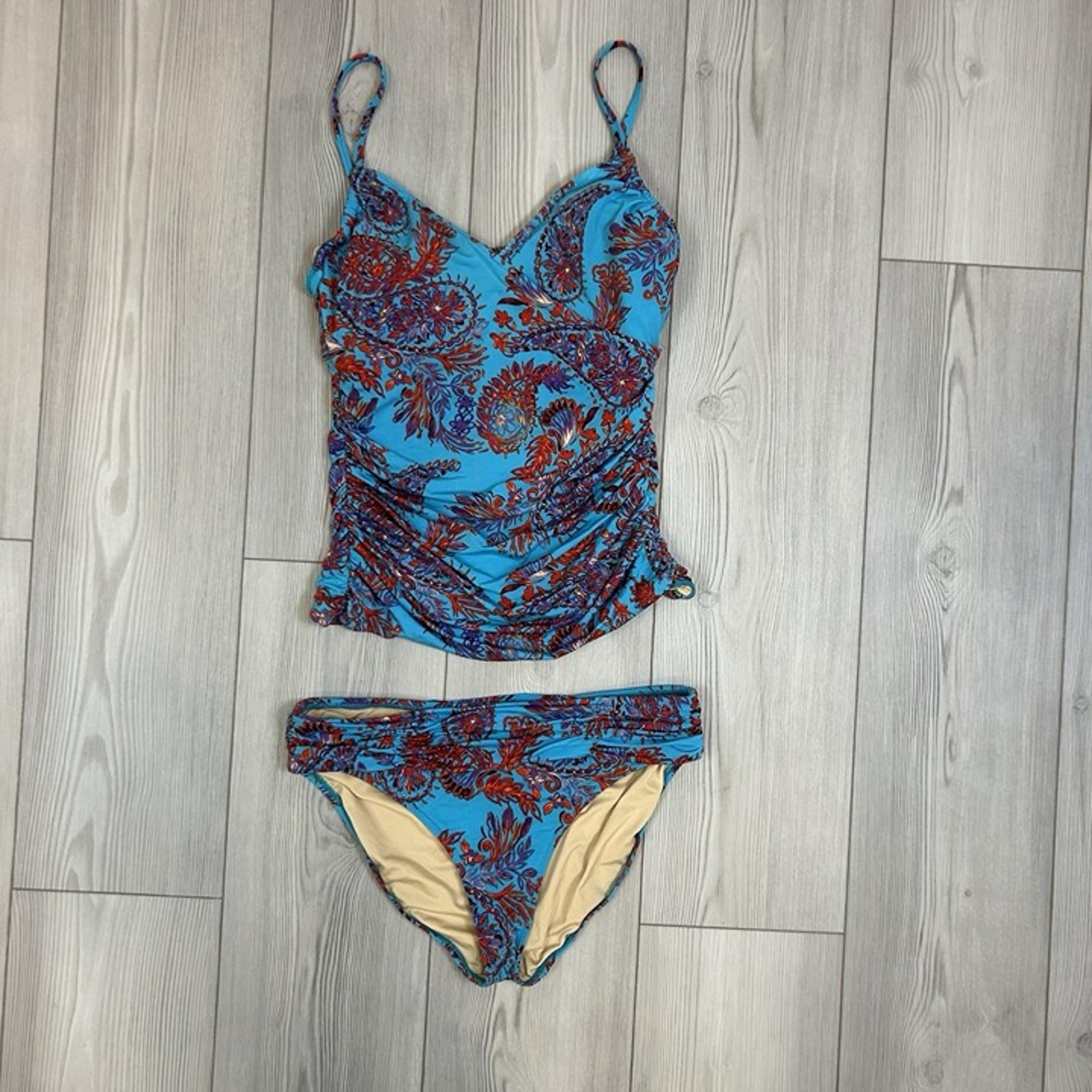 Garnet Hill 8 Ruched Surplice Tankini Swim Bathing Suit Top & Size 6 Bottoms