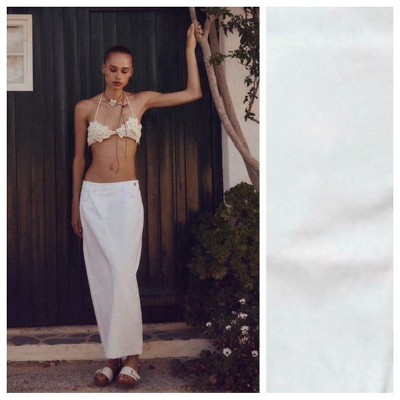 NWOT. Zara White Cotton Z1975 Wrap Midi Denim Skirt. Size S.