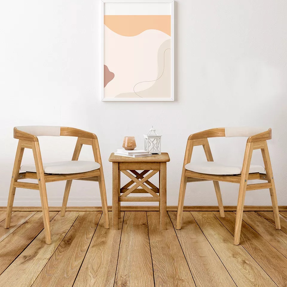Set of 2 Leisure Bamboo Chairs Dining Chairs w/ Curved Back & Foot Pads