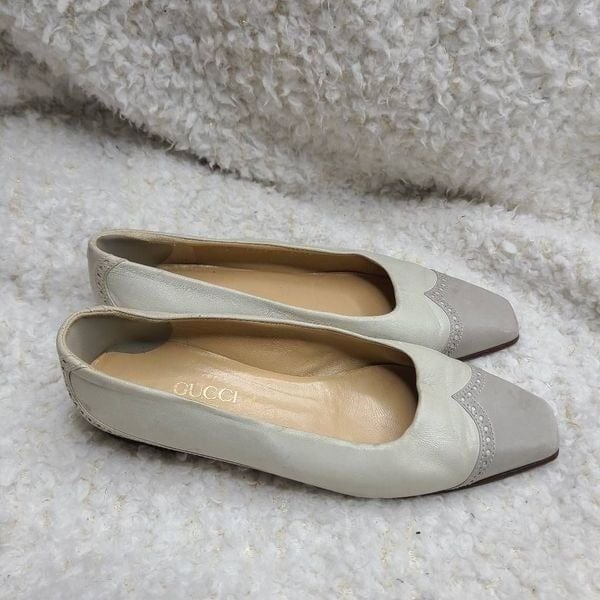 Gucci Vintage Two Tone Square Cap Toe Leather Flats Size 36.5