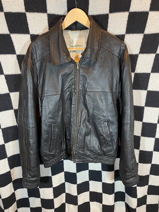 Vintage Gino Leathers Men’s Reg 42 Lambskin Leather Zipper Jacket Euro Moto Vtg