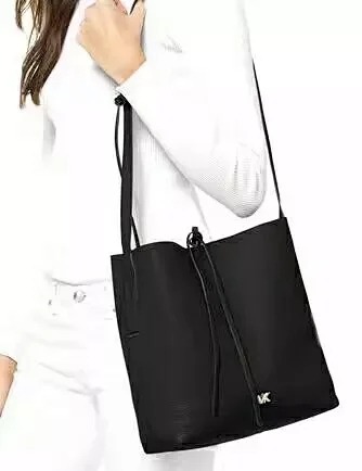 Michael Kors Junie Large Pebbled Leather Messenger Black