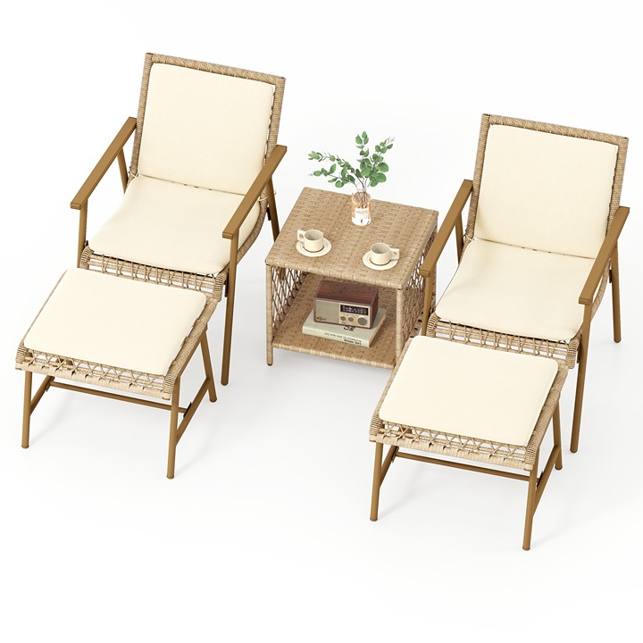 5 PCS Rattan Patio Conversation Set Outdoor Wicker w/ Ottoman Garden Bistro Set