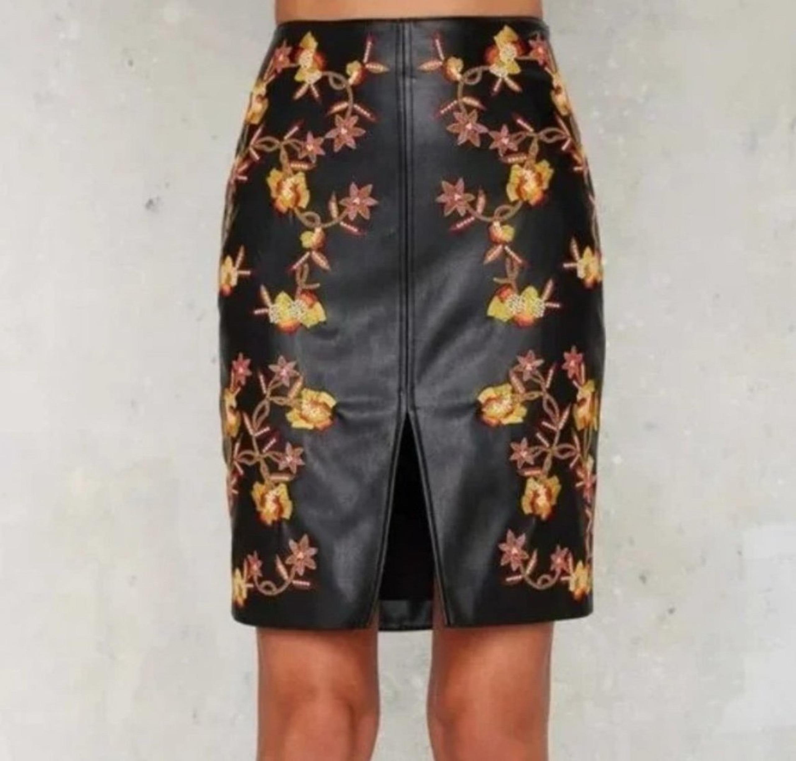 Nasty Gal Size Small Fall Floral Embroidered Leather Mini Skirt Runway Sample