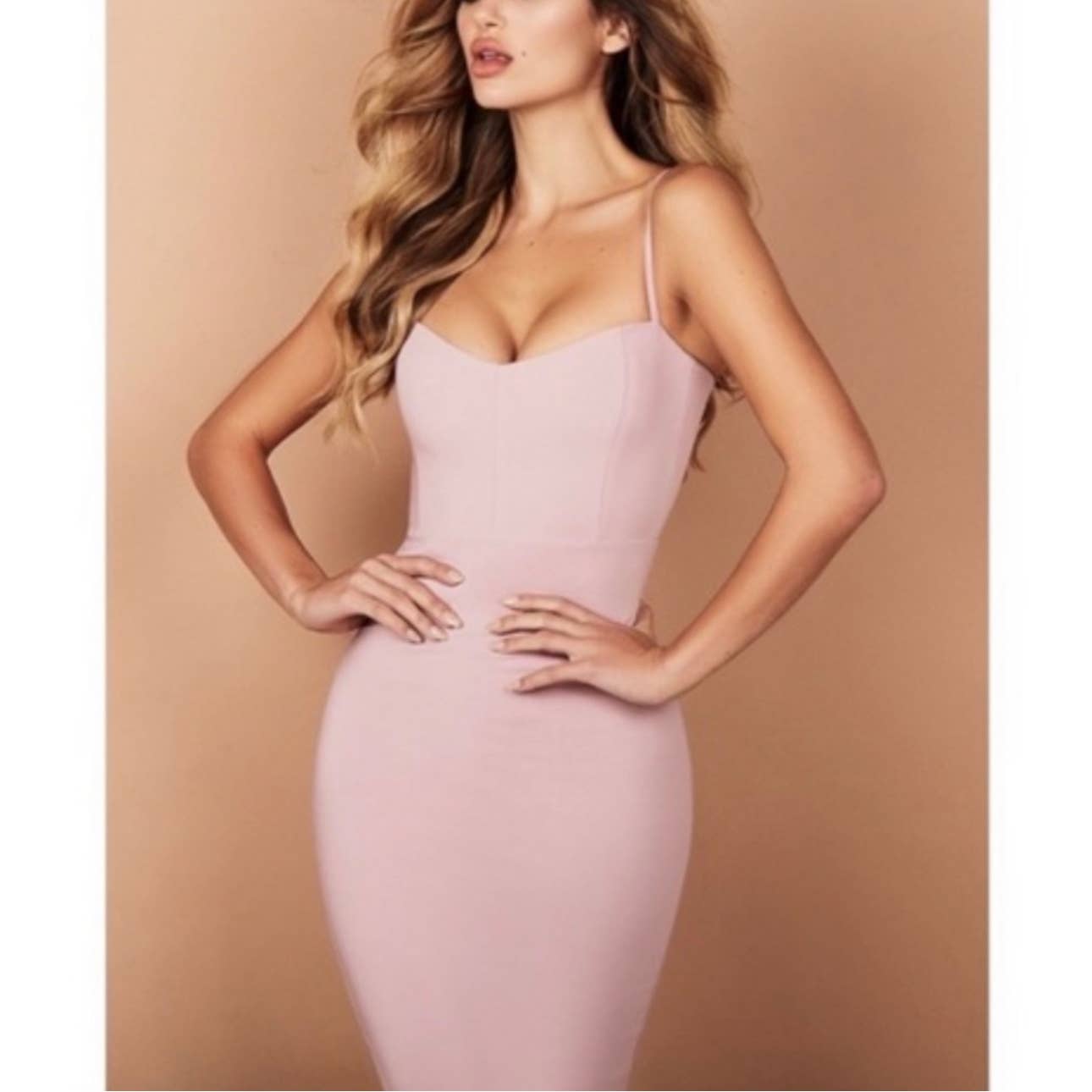 REVOLVE Nookie Allure Midi Dress Bodycon Spaghetti Strap Corset Sweetheart Pink