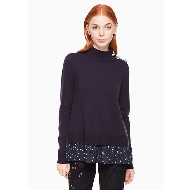 New Broome Street Kate Spade Night Sky Mixed Media Blue Sweater Size XS