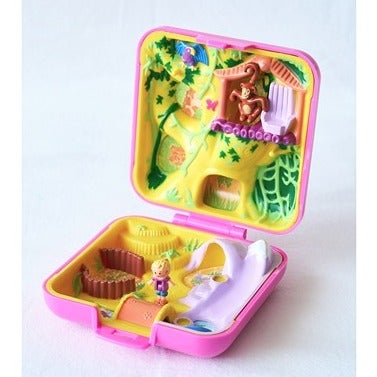 Vintage Polly Pocket WILD ZOO WORLD Jungle Safari Polly Monkey Pink Sq Compact