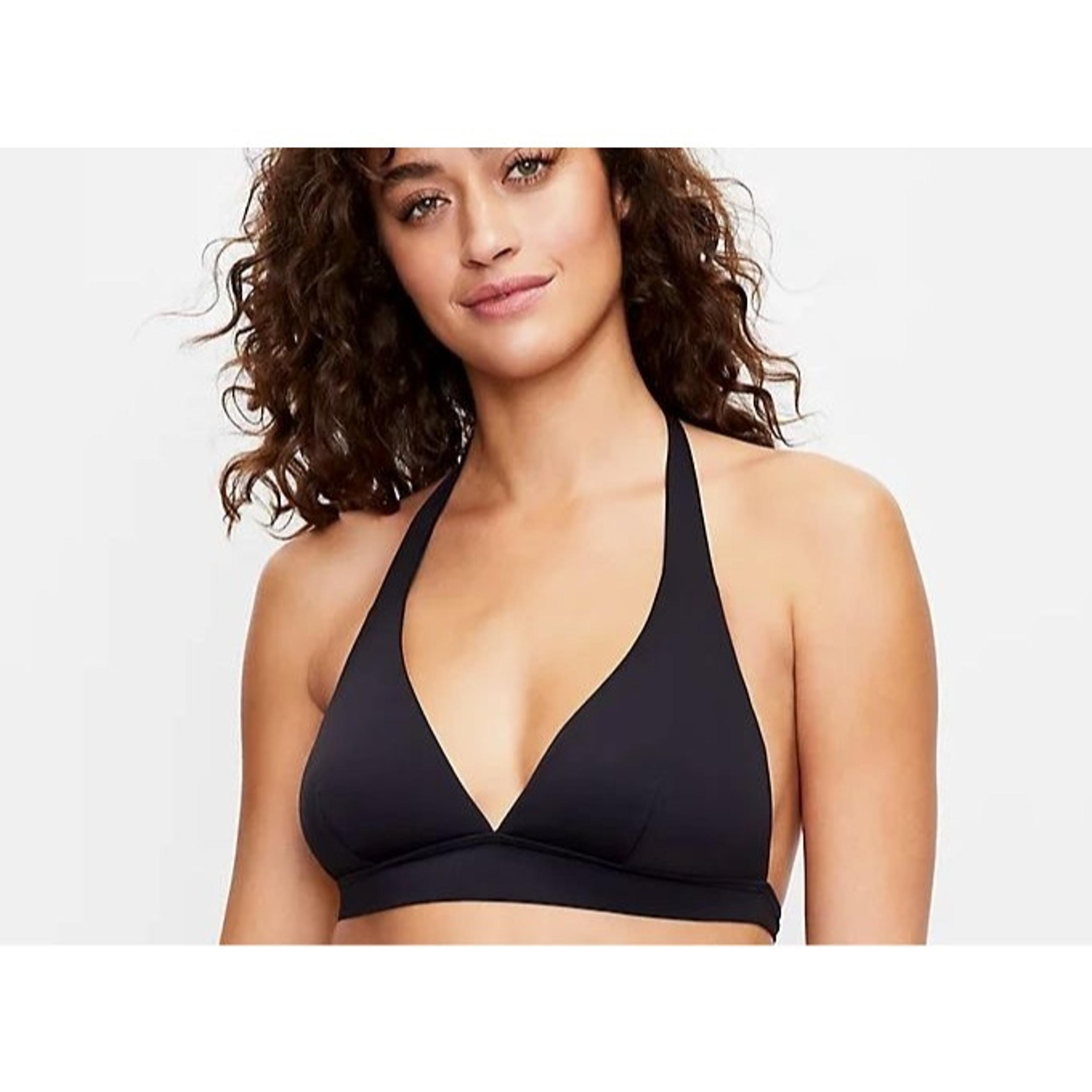 LOFT Beach Halter Bikini Swimsuit Top Womens L Black Pool Beach Vacation